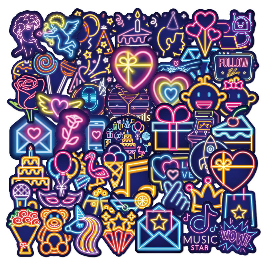 Sticker NEON ĐEN hoạt hình cute trang trí mũ bảo hiểm,guitar,ukulele,điện thoại,sổ tay,laptop