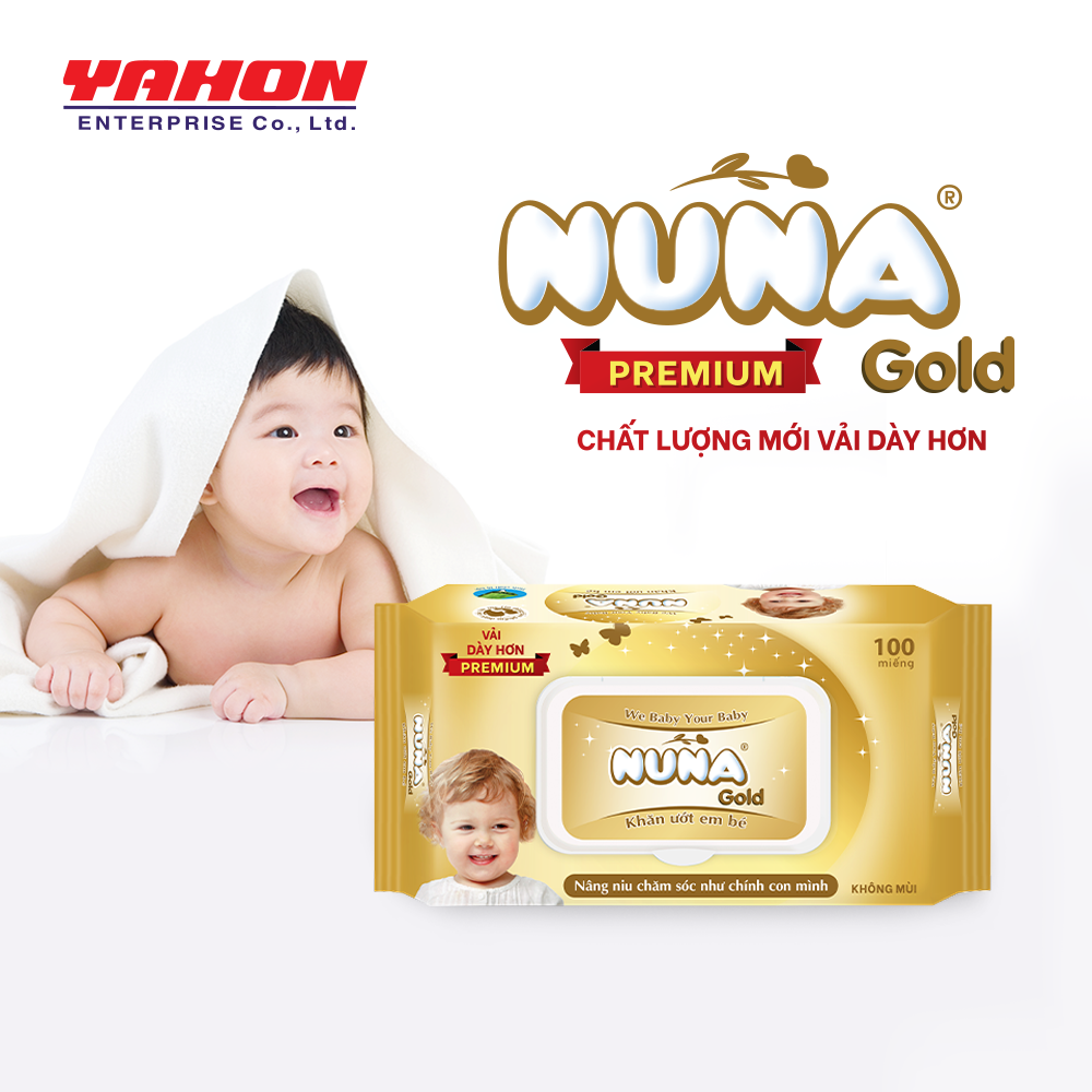 Thùng Khăn Ướt Em Bé NUNA Gold, 100 Miếng/Bao, 24 Bao/Thùng