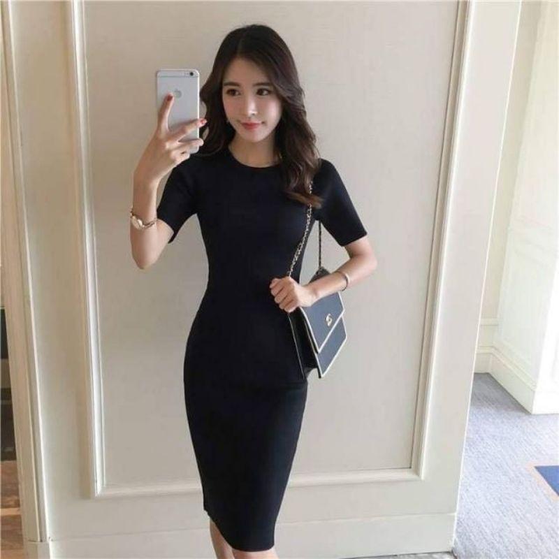 Đầm thun gân tay lửng