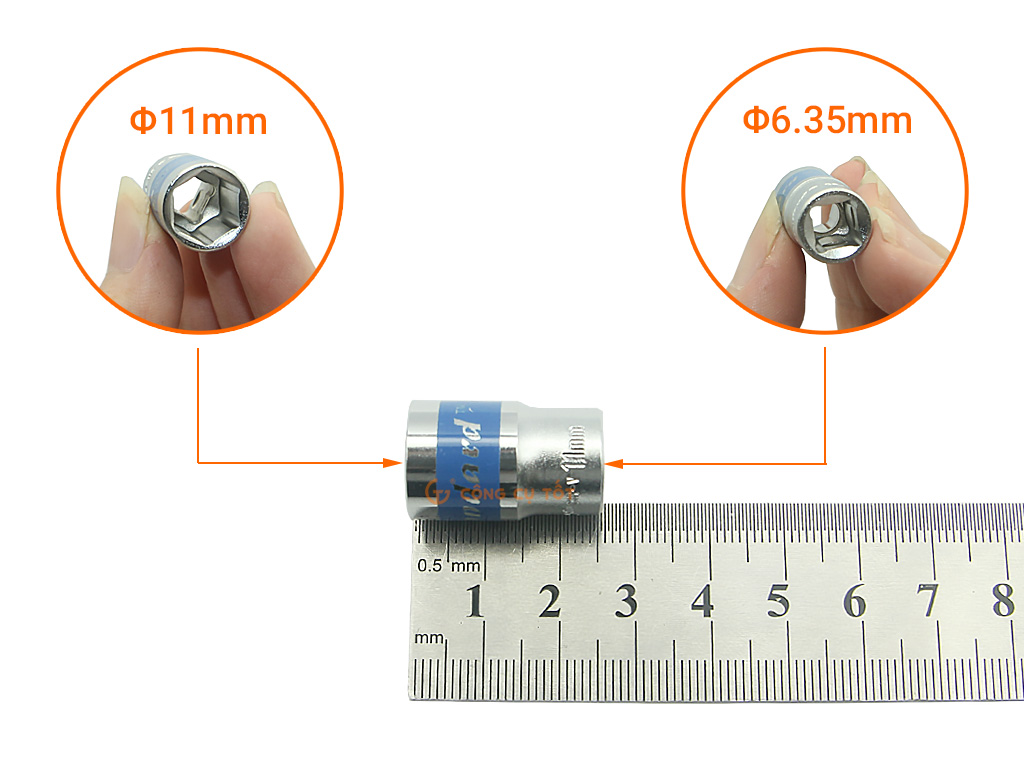 Đầu tuýp lục giác ngắn 1/4" 11mm xanh