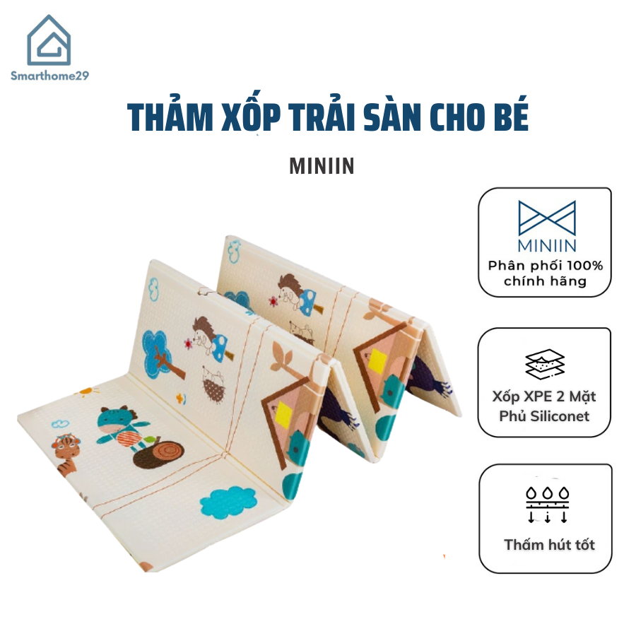 Thảm Trải Sàn Cho Bé Xốp XPE 2 Mặt Phủ Silicone Hàn Quốc Mẫu Đẹp Chống Thấm, Chống Va Đập Trơn Trượt-1m8*2m Hàng Chính Hãng MINIIN 