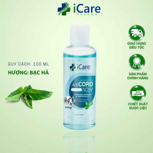 Gel rửa tay dược liệu AntiCoro nCoV -  Thương hiệu iCare Pharma - 100ml