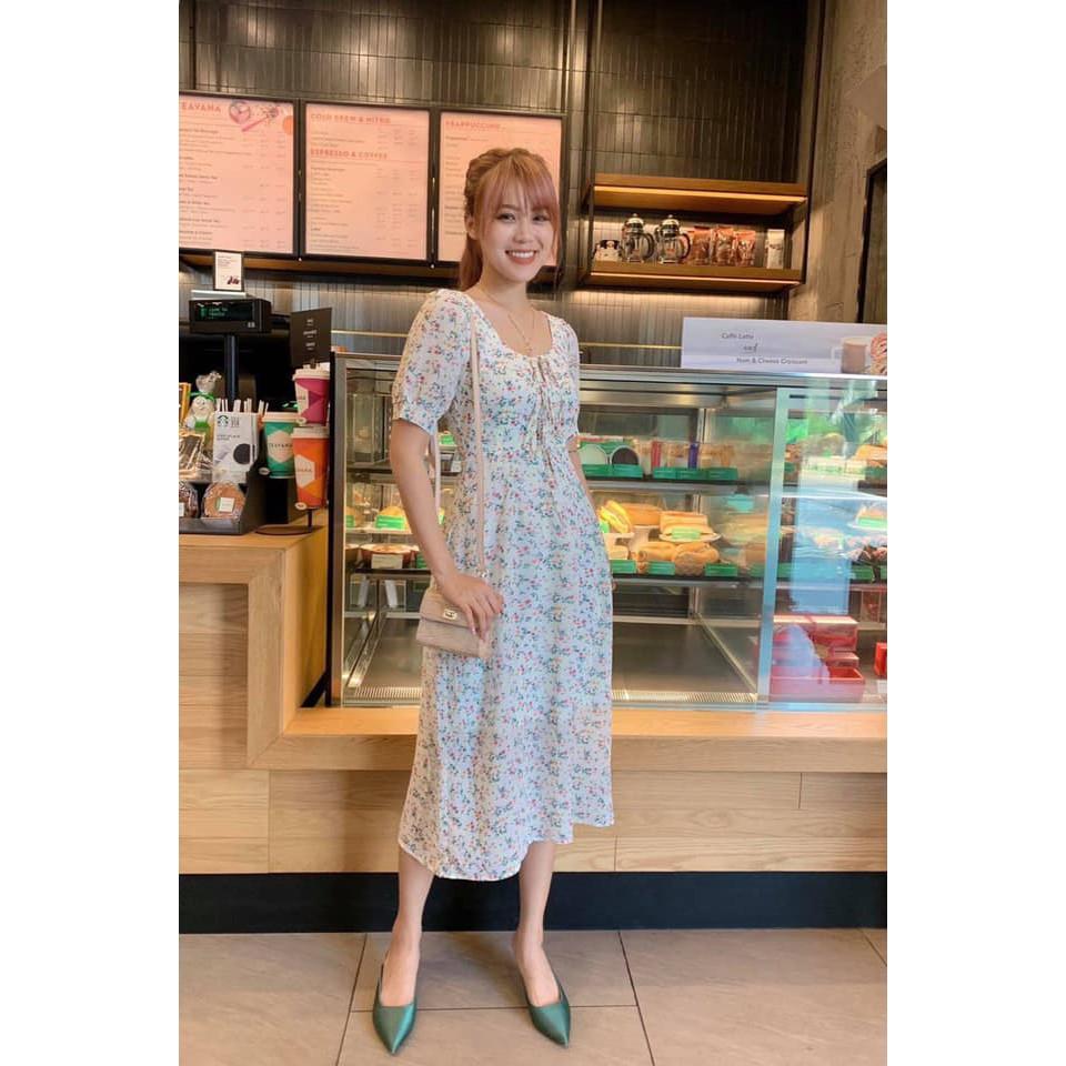 Đầm dự tiệc hoa liti cột nơ siêu dễ thương - sáng da thích hợp đi chơi, đi tiệc đi dạo phố (Đ231)VDVDVDVD