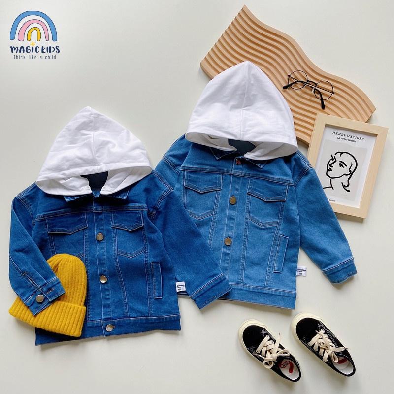 Áo khoác có mũ chất jeans bò mềm cho bé trai Magickids Áo khoác mùa đông trẻ em giữ ấm AO21016