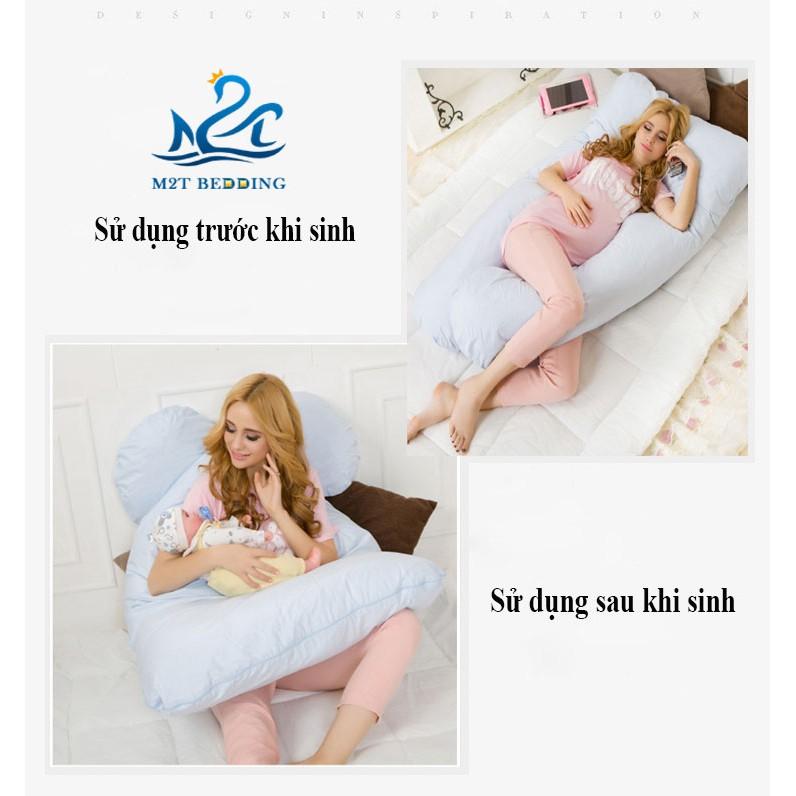 Gối bầu chữ U Cotton cao cấp M2T bedding, gối ôm dành cho bà bầu kích thước 75 x 140cm