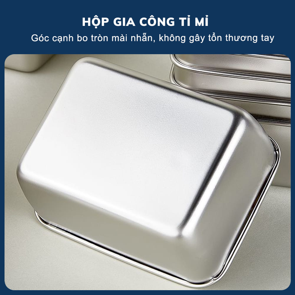 Hộp đựng thực phẩm tủ lạnh size 13.5x11x5cm kèm nắp nhựa chất liệu inox 304 dùng được cho lò vi sóng, chính hãng D Danido