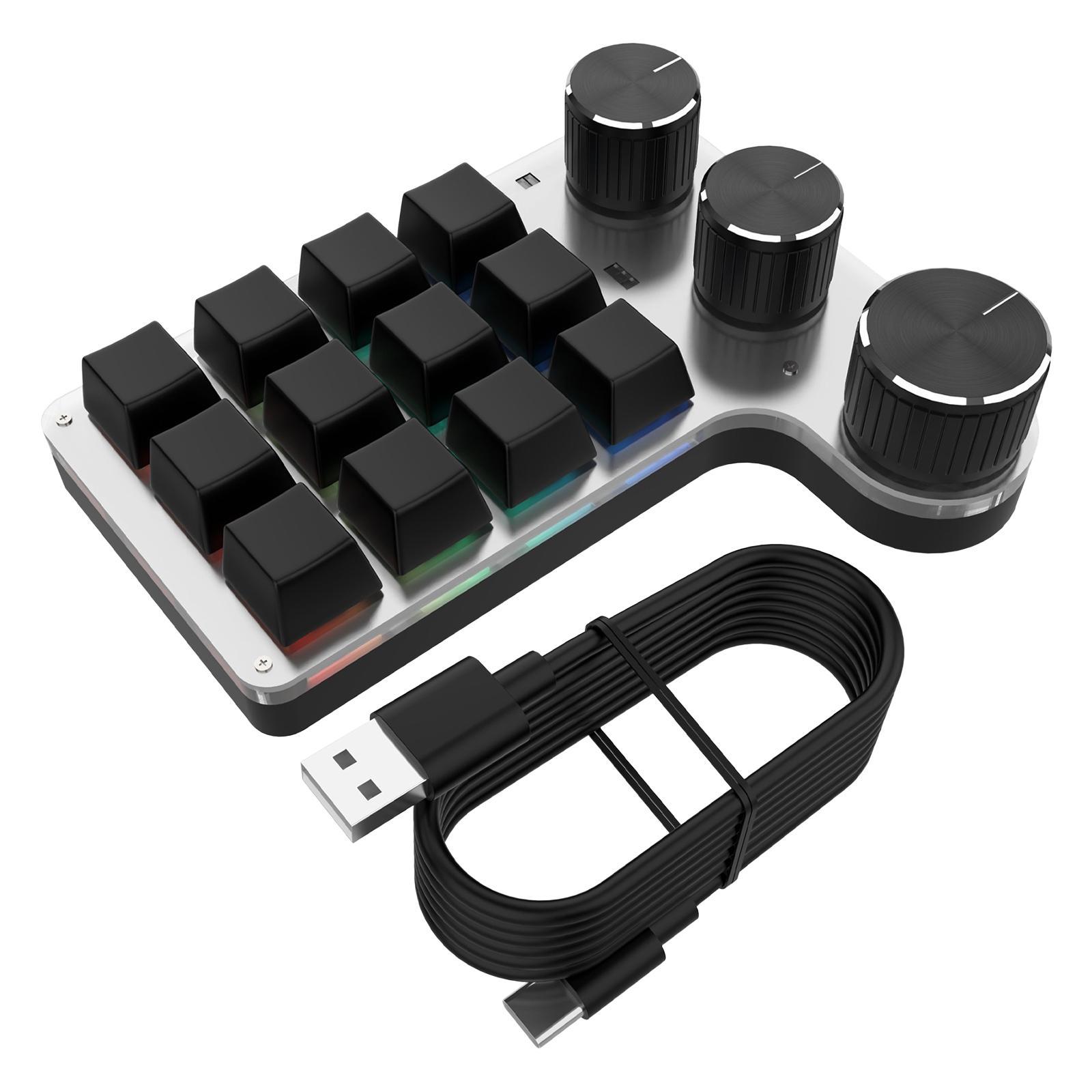 Portable Digital Keyboard Wireless 9 Keys 3 Knob Number Pad RGB for PC