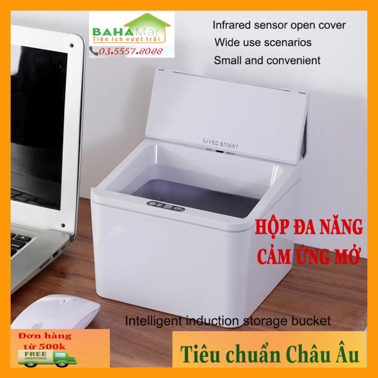 HỘP ĐA NĂNG MỞ - ĐÓNG BẰNG CẢM ỨNG HÌNH ẢNH 6L &quot;BAHAMR&quot; đựng đồ ăn vặt, đồ khô, mỹ phẩm và văn phòng phẩm... không cần vặn nắp chỉ cần giơ nhẹ tay là nắp hộp tự động mở để bỏ đồ vào và lấy đồ ra dùng.