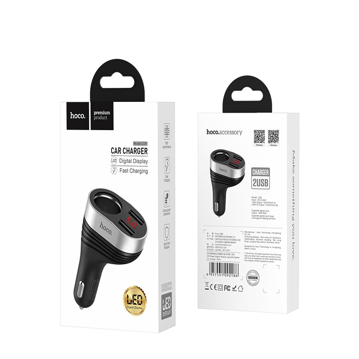 Adapter - Tẩu Sạc Điện Thoại Hoco - Z29 , 2 Cổng USB - Hàn Chính Hãng