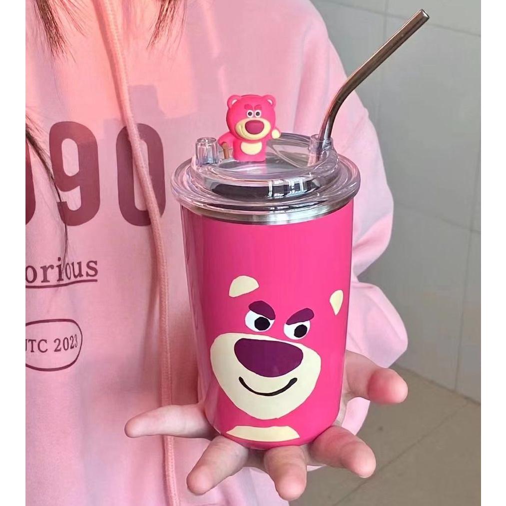 LY GIỮ NHIỆT HÌNH GẤU LOTSO HỒNG SIÊU CƯNG - CỐC GIỮ NHIỆT NÓNG LẠNH INOX 304 CHỐNG GỈ KÈM ỐNG HÚT DUNG TÍCH 450ML