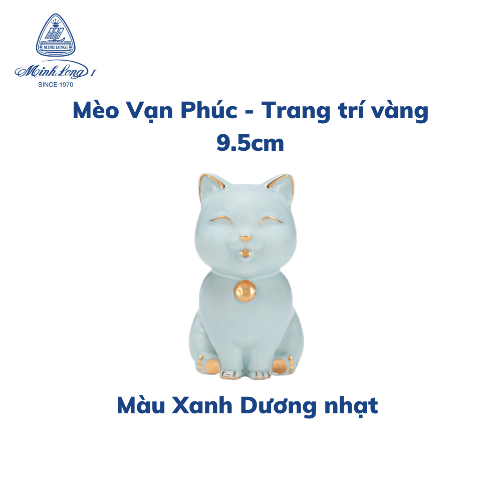 Mèo Vạn Phúc Trang Trí Vàng 9.5 cm - Gốm sứ Minh Long