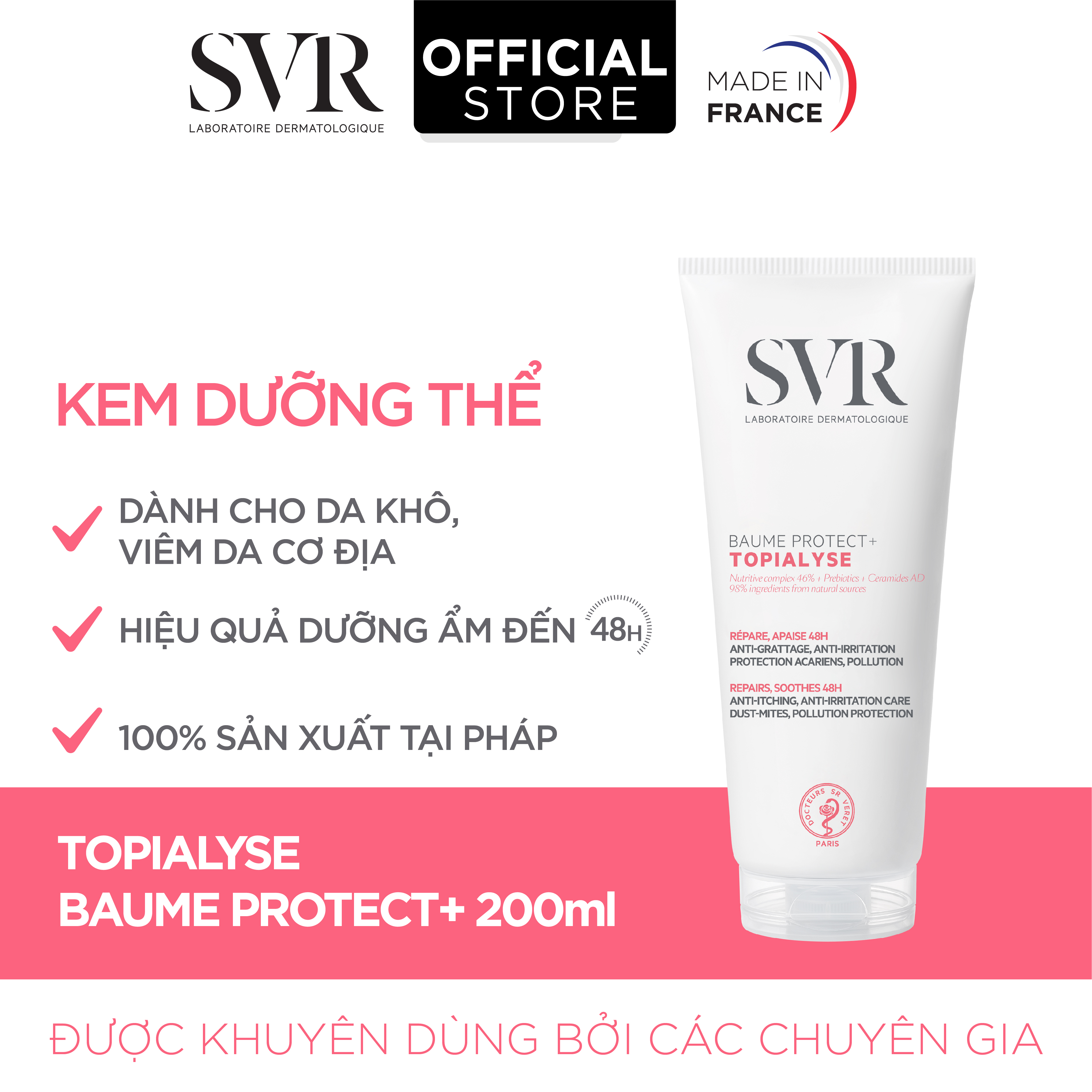 Kem dưỡng thể giúp làm mềm và dưỡng ẩm dành cho da khô và da cơ địa SVR TOPIALYSE Baume Protect+ 200ml