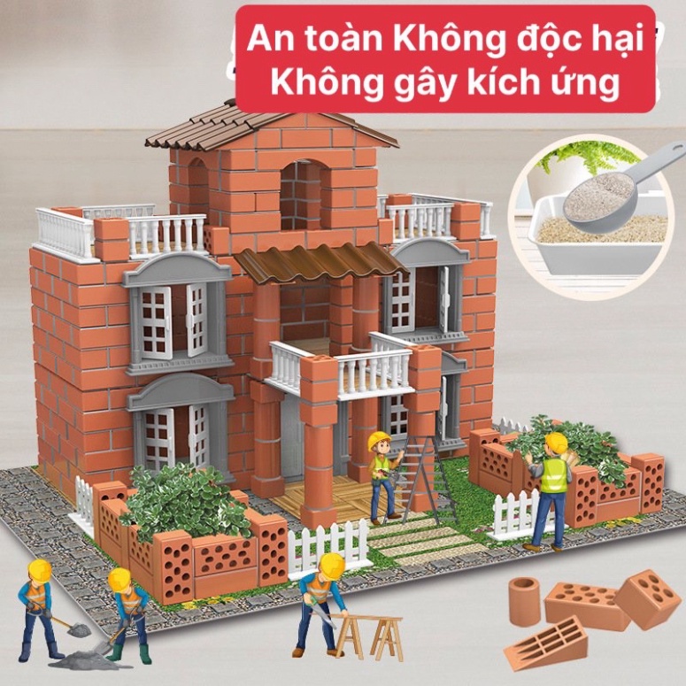 Đồ chơi lắp ráp xây nhà gạch mini mô phỏng như thật cho bé trai gái thử làm thợ xây tí hon, quà tặng sinh nhật cho bé