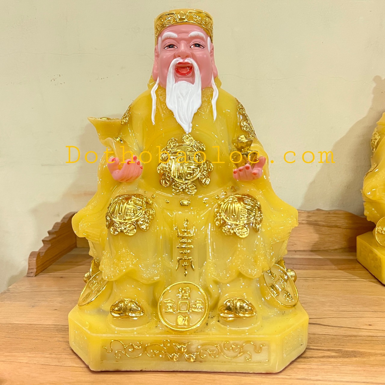 Tượng Thần Tài Thổ Địa bằng đá cao cấp nhập khẩu màu vàng cao 30cm
