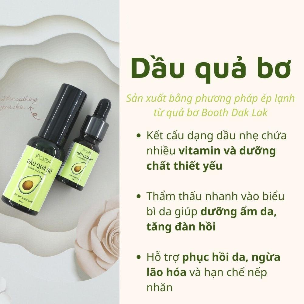 Tinh dầu bơ ép lạnh Pơ Lang nguyên chất phục hồi da, ngừa lão hóa, dưỡng tóc mềm mượt 10ml - 30ml