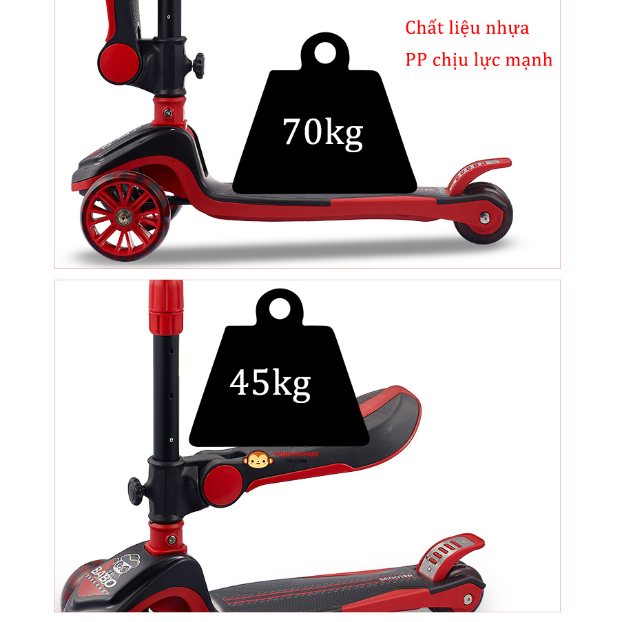 Xe trượt scooter trẻ em S8 2IN1 có ghế ngồi 3 bánh phát sáng