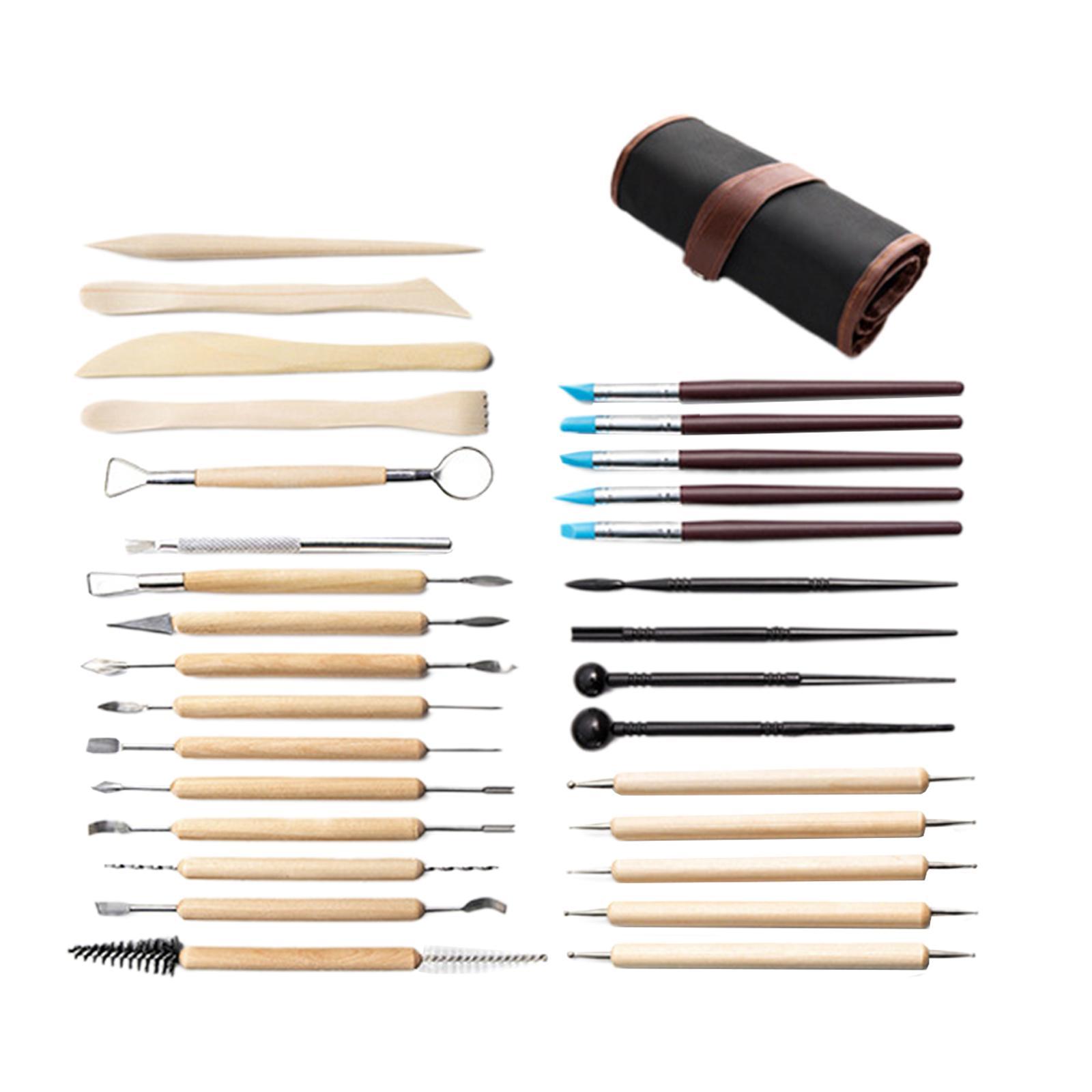 30 Pieces Polymer Clay Tools Pottery Modeling Smoothing for Beginners with Carrying Case DIY Ceramic Clay Carving Tool Set Clay Tools