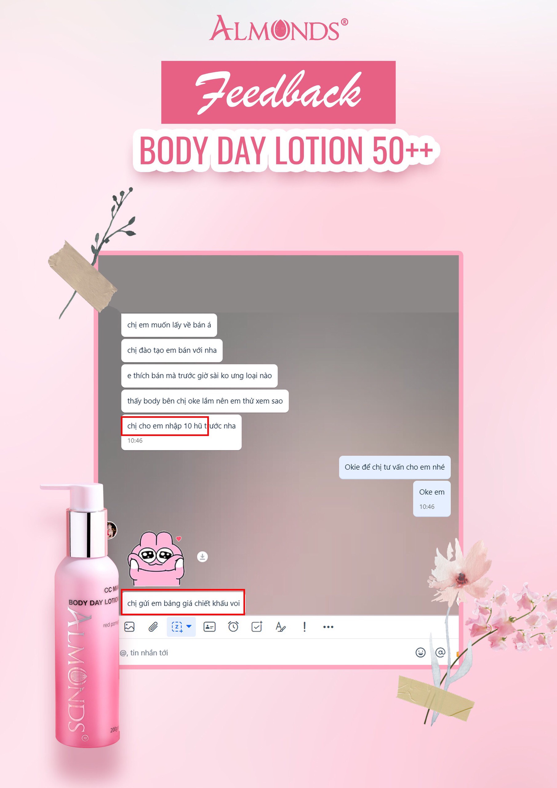 Kem dưỡng trắng body ban ngày makeup và chống nắng 50++ Almonds 200g