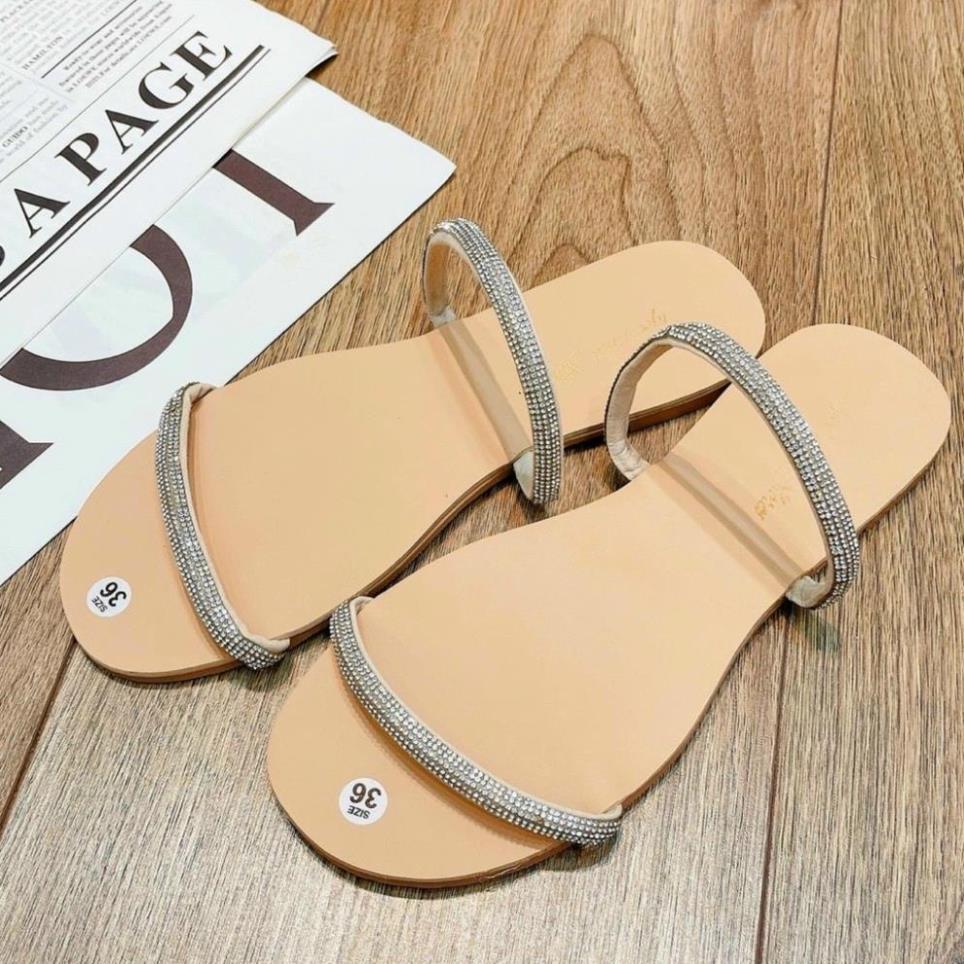 Dép nữ 2 dây quai đá bệt đế bằng siêu xinh ..