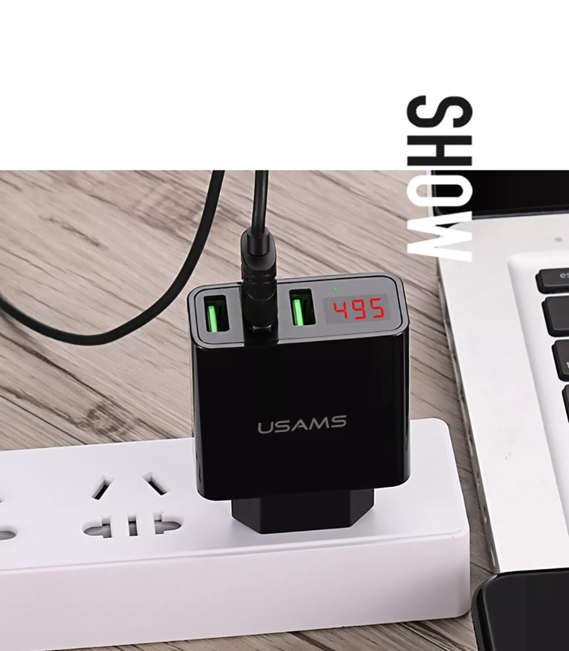 Adapter USAM US-CC035 củ sạc điện thoại 3 cổng USB 2.4A có đèn LED hiển thị dòng điện -3003- hàng nhập khẩu