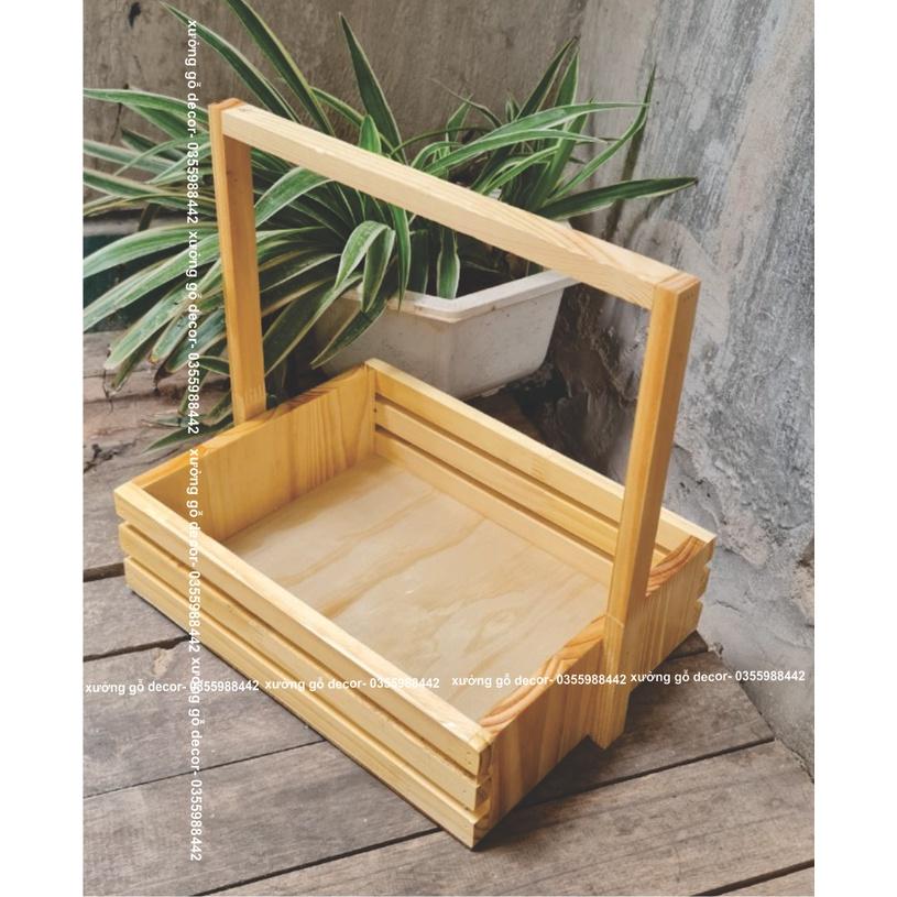 Khay Gói Quà Bằng Gỗ Pallet, Khay Gỗ Đựng Qùa Tặng, Quà Tết, Khay Đựng Hoa Qủa Có Quai Giá Rẻ- Wooden Tray