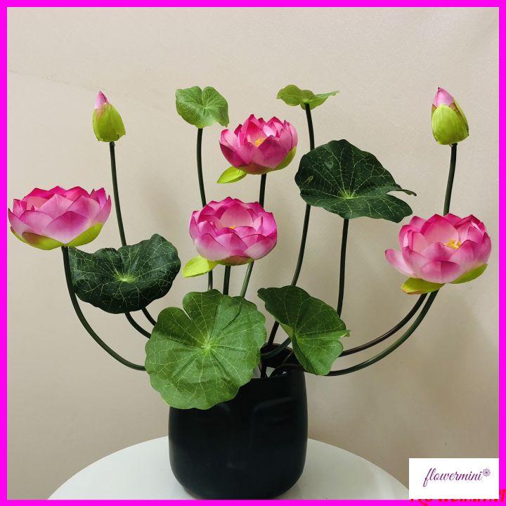 Hoa lụa, bình hoa sen giả để bàn trang trí phòng khách, nhà hàng đẹp Flowermini SG-03