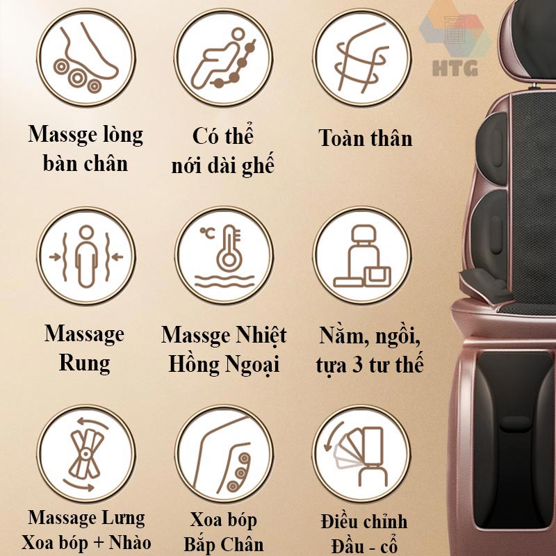 Ghế Đệm Massage Leerkang mẫu full LEK918L, xoa bóp cùng hồng ngoại toàn thân, có massage bàn chân và bắp chân, hàng chính hãng