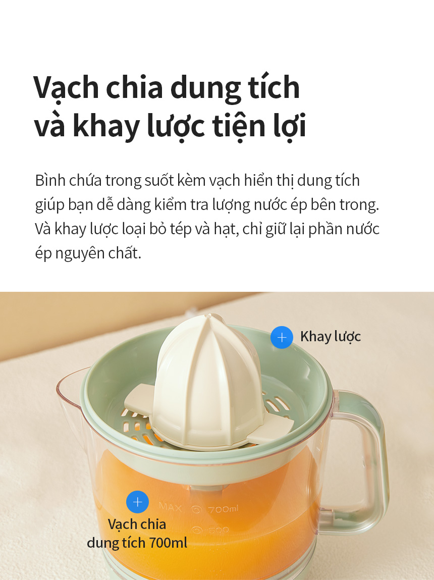 Máy Vắt Cam Lock&amp;Lock 700ml màu xanh mint EJJ231MIT - Hàng Chính Hãng, Xoay Ép 2 Chiều Cho Nhiều Nước Cam, Bảo Hành 24 Tháng - JoyMall