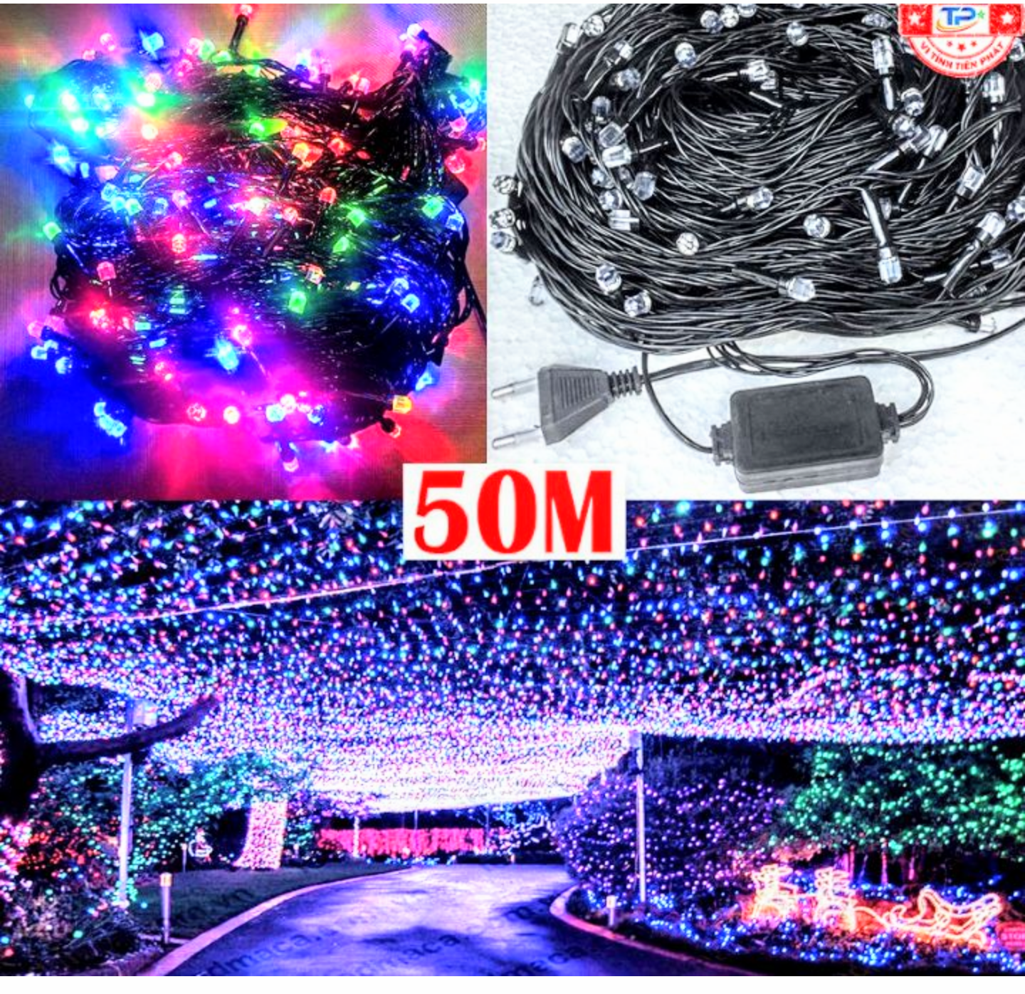 1 CUÔN DÂY LED TRANG TRI NHẤP NHÁY NHIÊU MAU SĂC DAI 50M HANG ĐEP CHUÂN