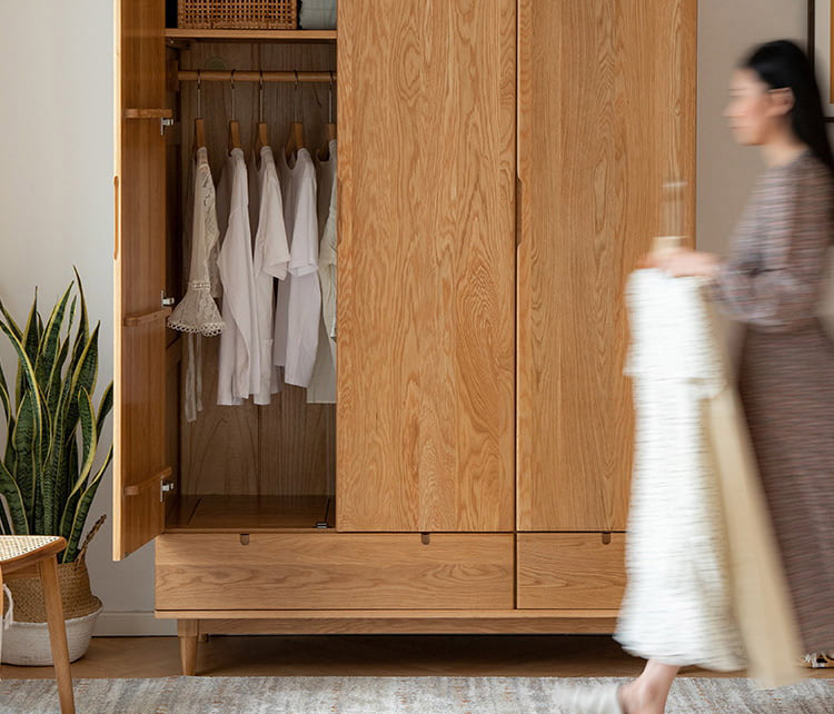 Tủ quần áo gia đình bằng gỗ sồi tự nhiên