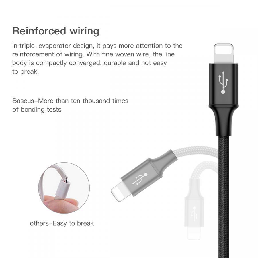 Dây cáp sạc thế hệ mới 3 in 1 sạc cùng lúc Micro USB và USB Type C và Lightning chính hãng Baseus - Sản phẩm chính hãng