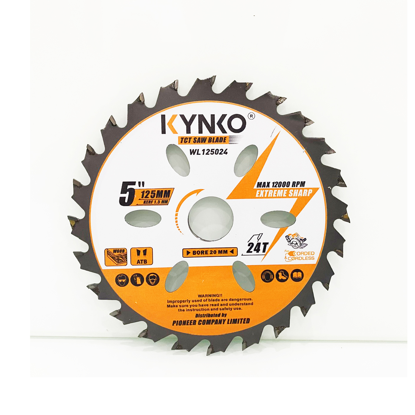 Lưỡi cưa gỗ siêu mỏng cho máy pin 24 răng đường kính Ø 125mm KYNKO WL125024