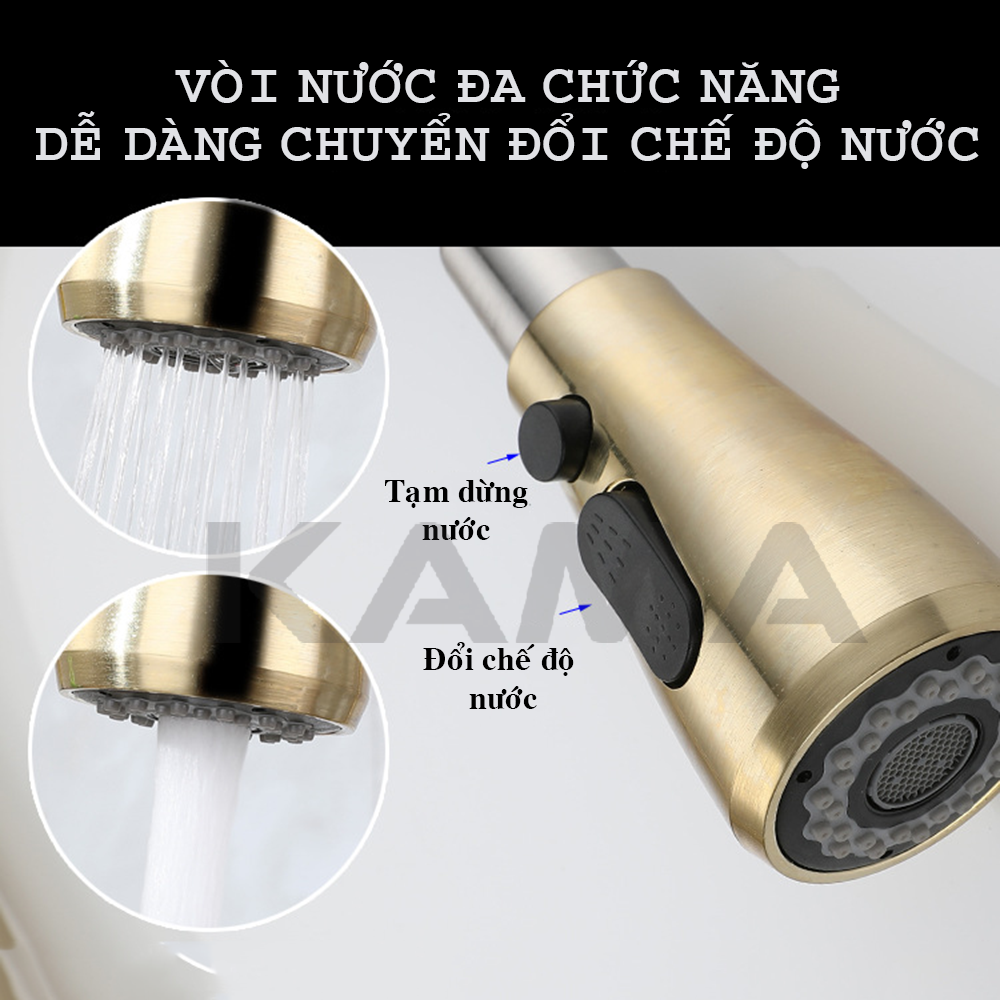 Vòi Rửa Chén Bát Dây Rút Nóng Lạnh KAMA RC17 Inox SUS304 - Vòi Rửa Nhà Bếp Mẫu Mới Đa Chức Năng, Màu Sắc Gold Vàng Sang Trọng.