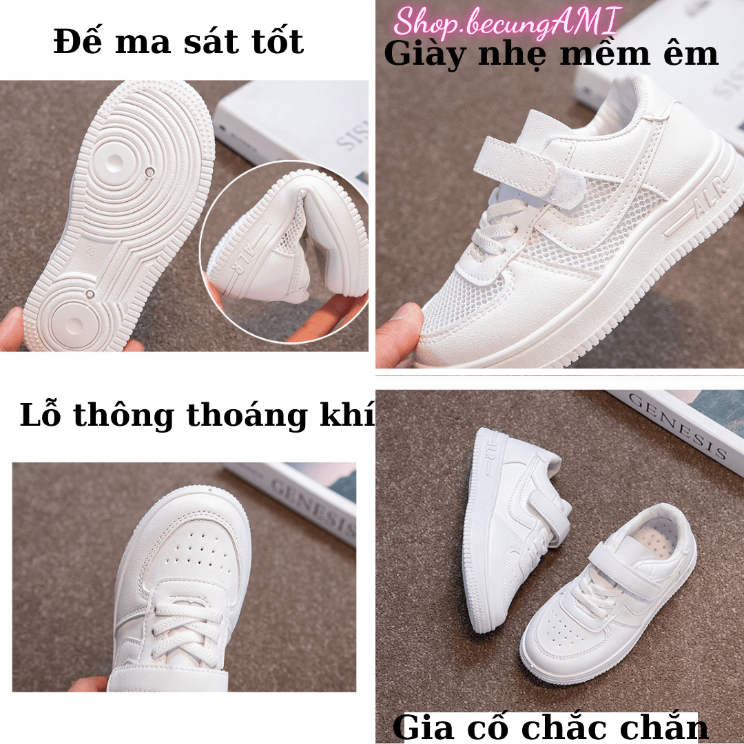 Giày thể thao trắng cho bé gái - bé trai từ 3-12 tuổi nhẹ êm loại 1 - Giầy trẻ em màu trắng đi học đi chơi đẹp