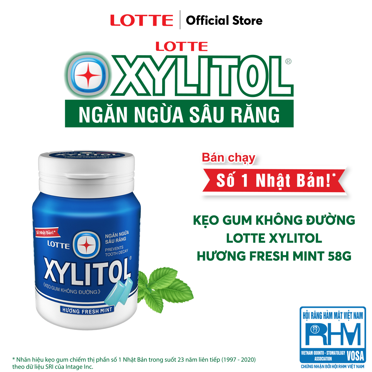 Combo 6 Kẹo Gum không đường Lotte Xylitol - Hương Fresh Mint 55.1 g