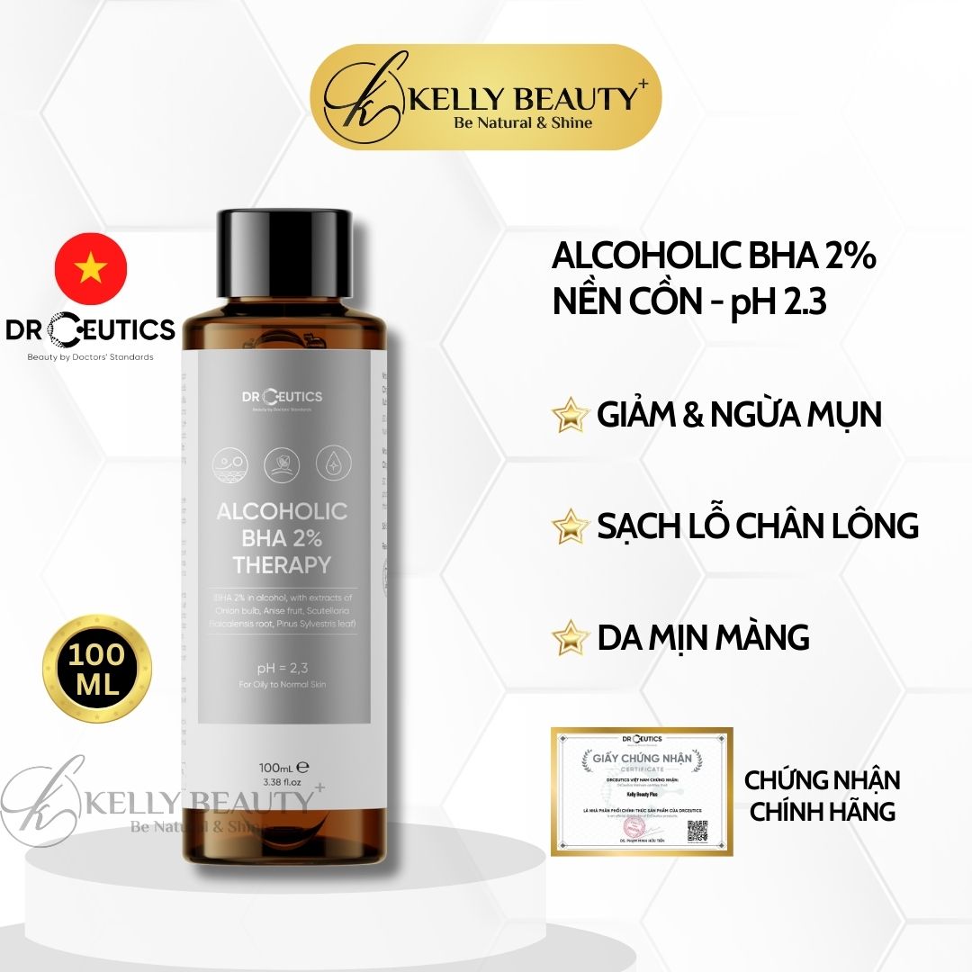 DrCeutics ALCOHOLIC BHA 2% Therapy NỀN CỒN- Giảm Mụn, Loại Bỏ Da Chết, Dầu Thừa; Se Lỗ Chân Lông | Kelly Beauty