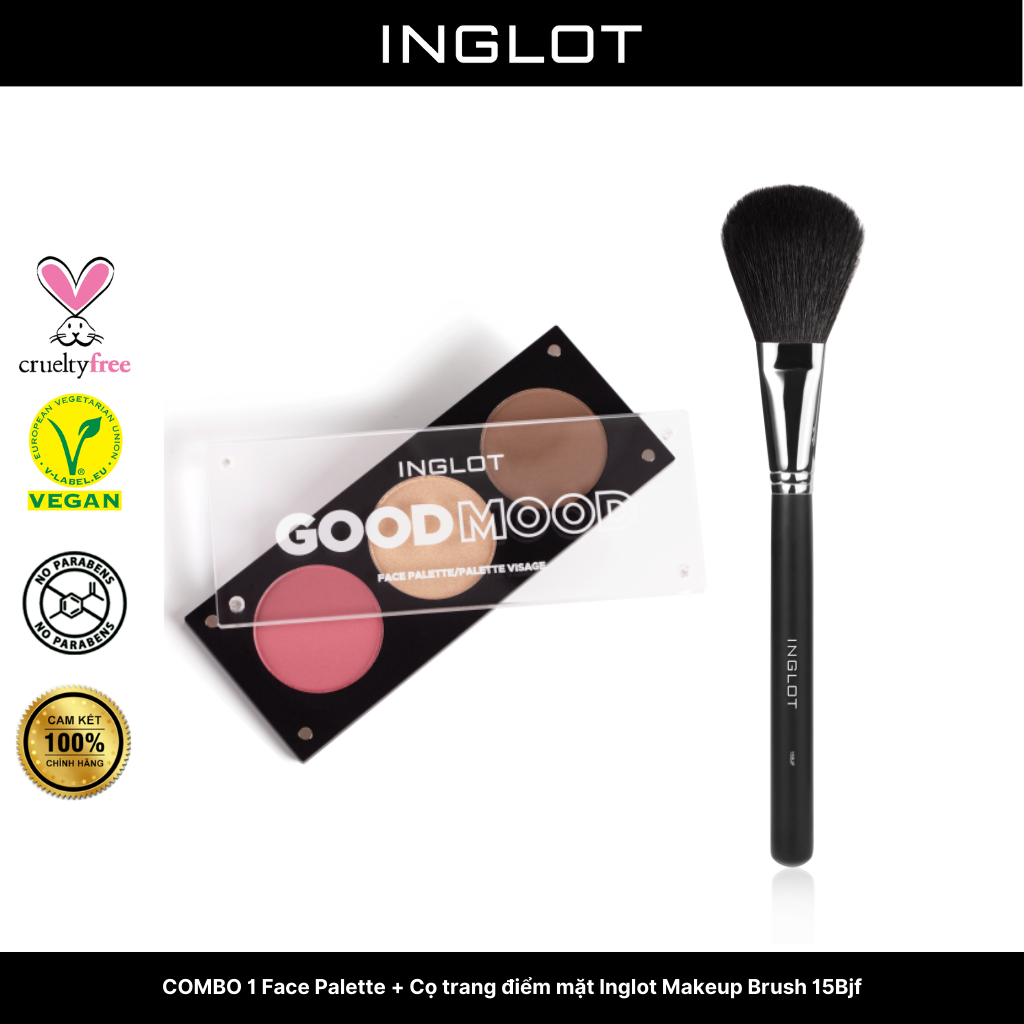 Bộ trang điểm má hồng, bắt sáng, tạo khối 3in1 Face Palette + Cọ trang điểm mặt Makeup Brush 15Bjf - Inglot