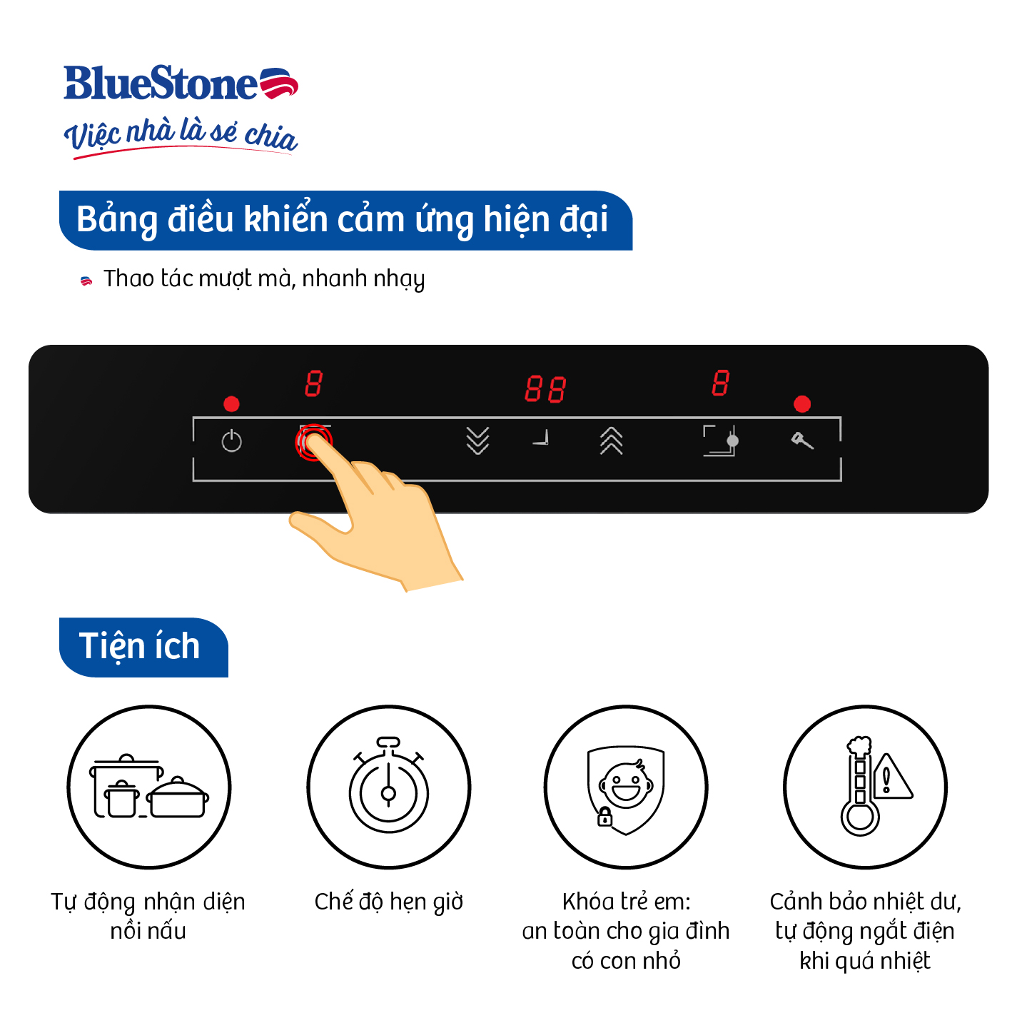 Bếp âm từ đôi BlueStone ICB-6833 (4000W) - Hàng chính hãng