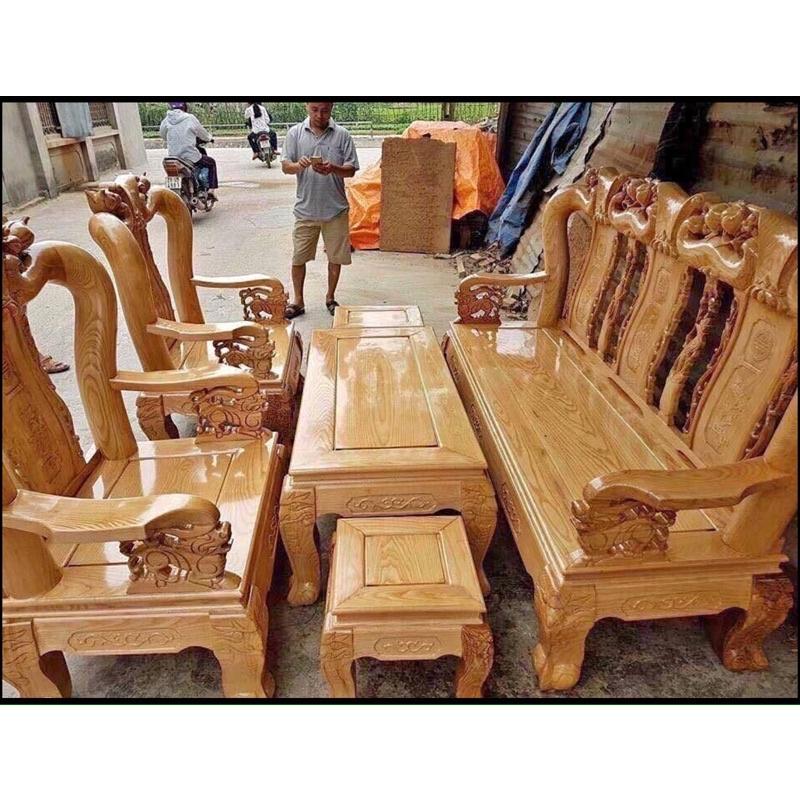 ​Bộ bàn ghế giả cổ trạm đào gỗ sồi nga
