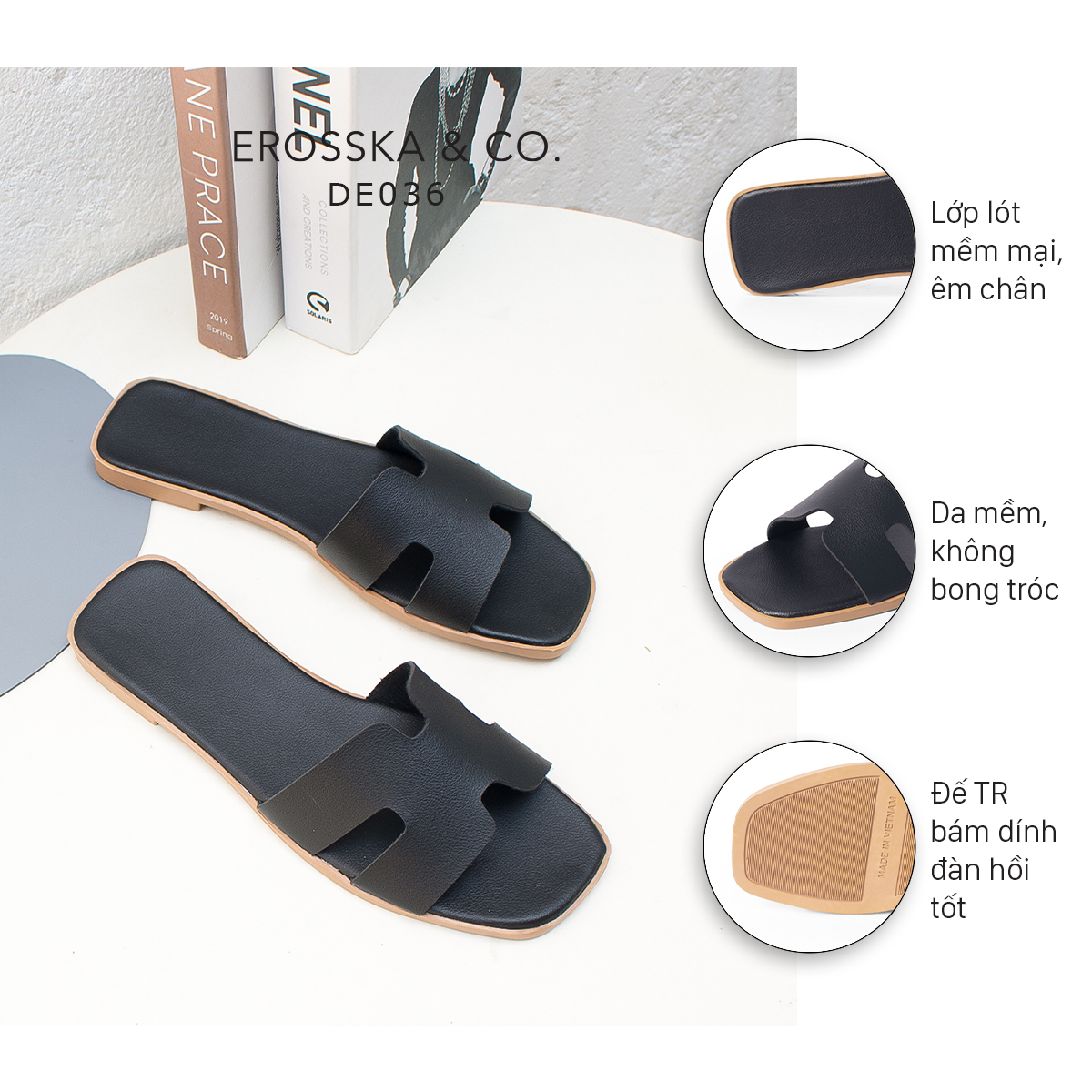 Dép nữ đế bệt thời trang Erosska quai chữ H DE036