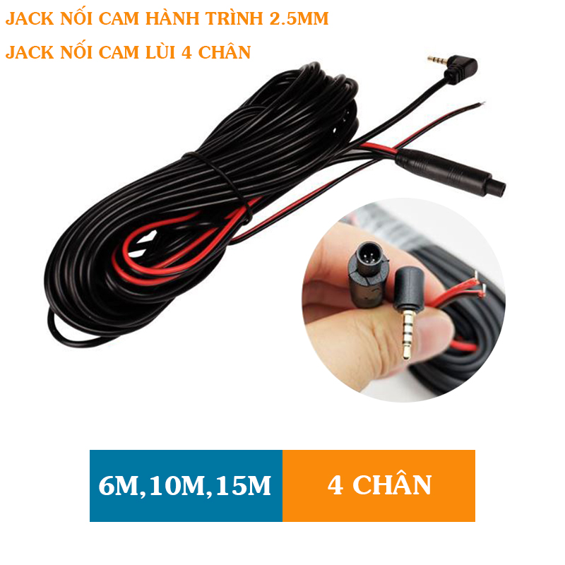 Dây tín hiệu camera lùi 4 chân chiều dài 6m,10m,15m,20m kết nối camera hành trình bằng jack 2.5mm