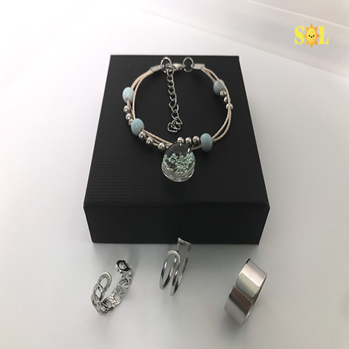 Vòng tay hoa thủy tinh hoa đào xanh thắm xinh đẹp, cổ điển, dịu dàng + nhẫn cá tính, thời trang, phong cách
