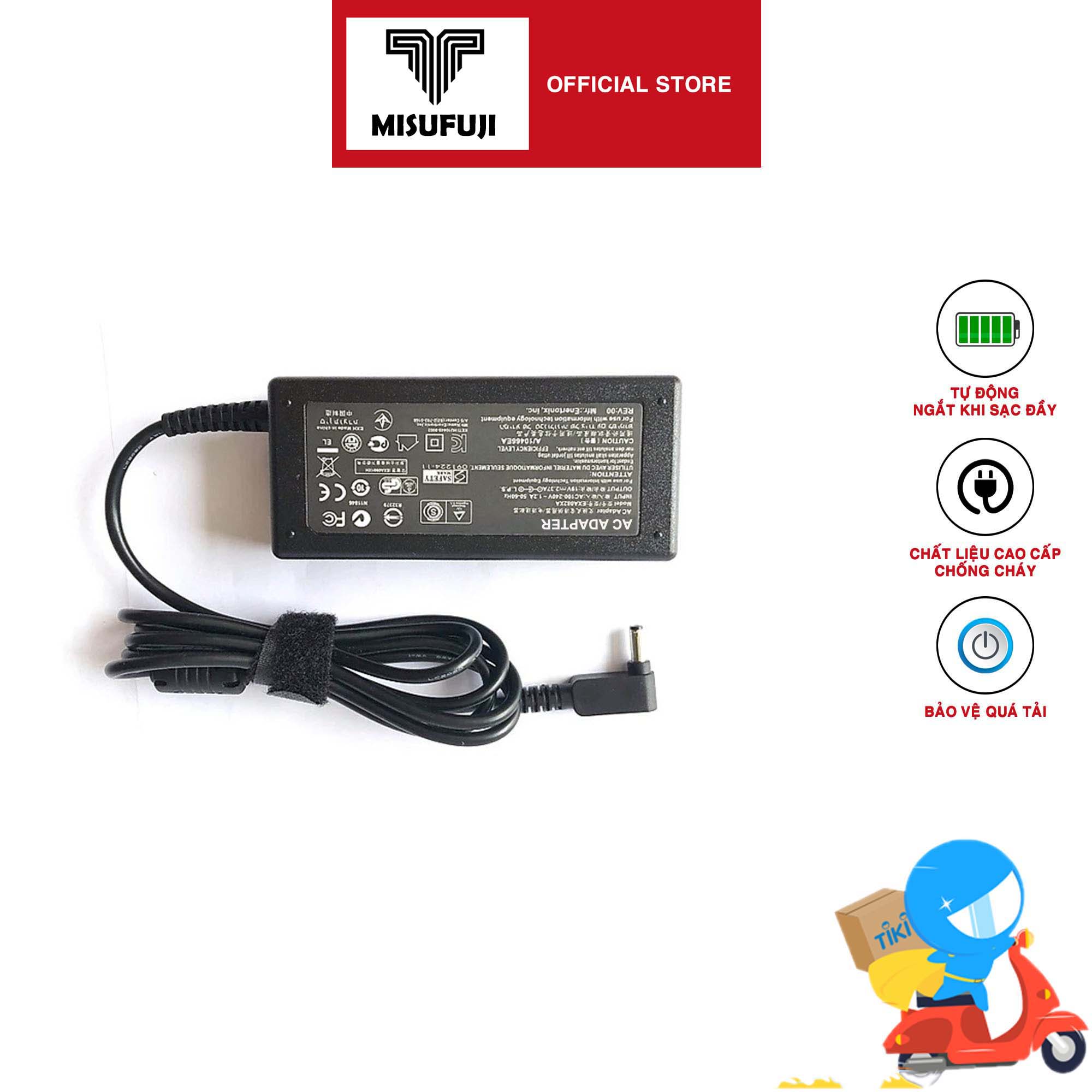 Sạc dành cho Laptop Asus Vivobook và một số dòng khác 3.42a - công suất 65w - Chân nhỏ 4.0mm x 1.35mm - Tặng kèm dây nguồn - Hàng Nhập Khẩu New Seal