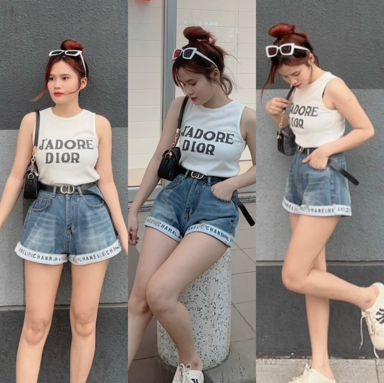 Quần Sọt Jean Nữ Mẫu Trơn Lai Lật In Chữ Hàng Hot