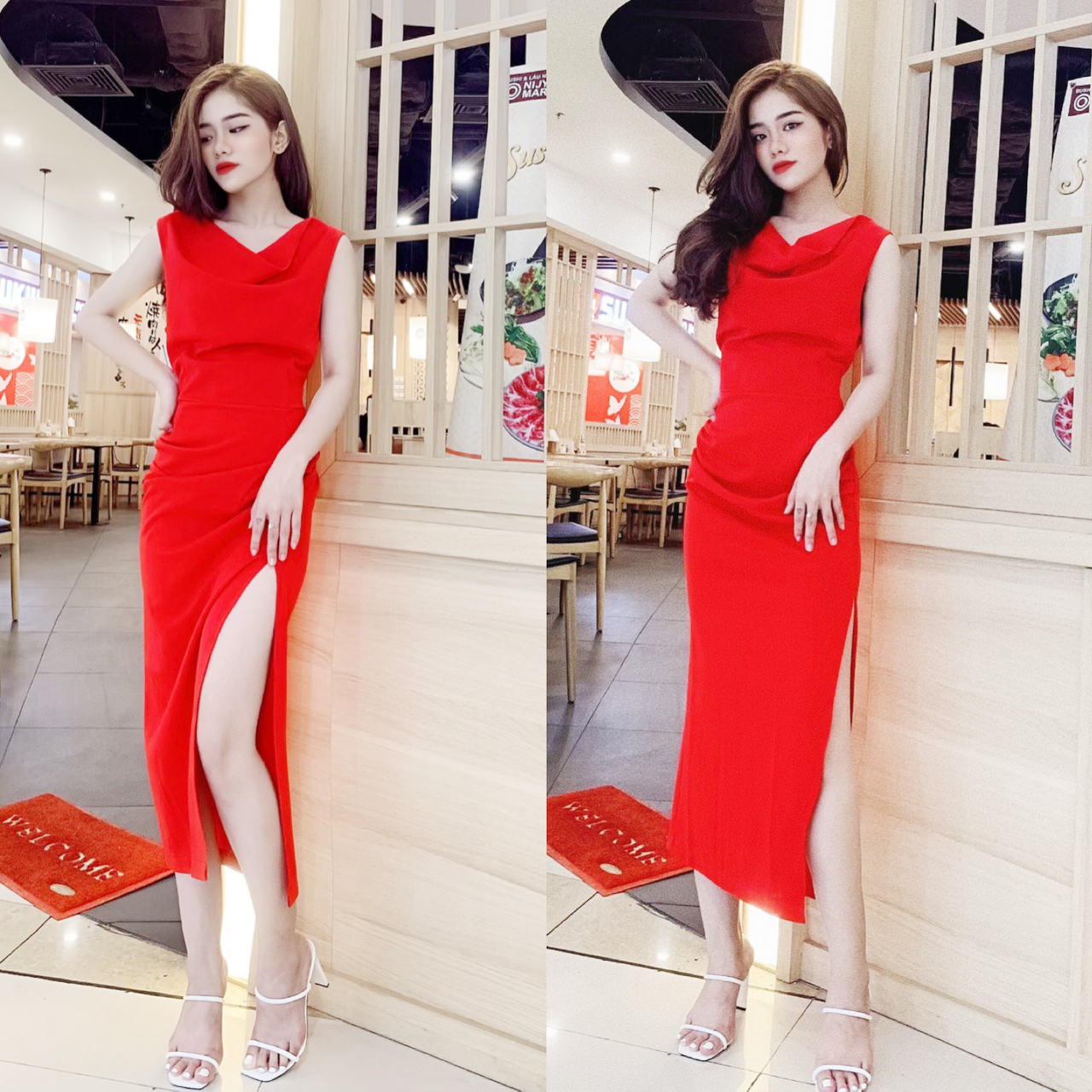 ĐẦM ÔM BODY CỔ ĐỔ XẺ TÀ