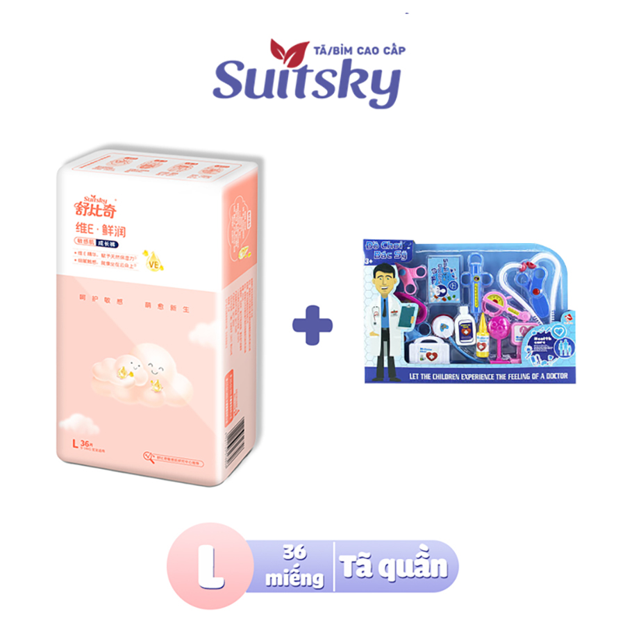 [Tặng bồ đồ chơi Bác sĩ - giao màu ngẫu nhiên] Tã Quần Suitsky Vitamin E nội địa Trung size L36 cho bé từ 9-14KG (36 miếng)