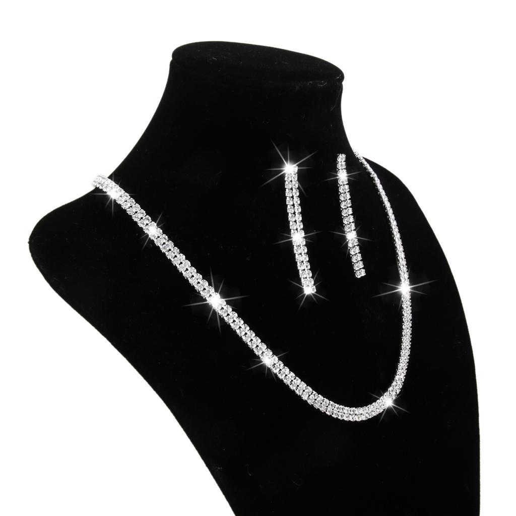 Crystal Rhinestone Necklace Drop Earrings Jewelry Set Wedding Bridal Party