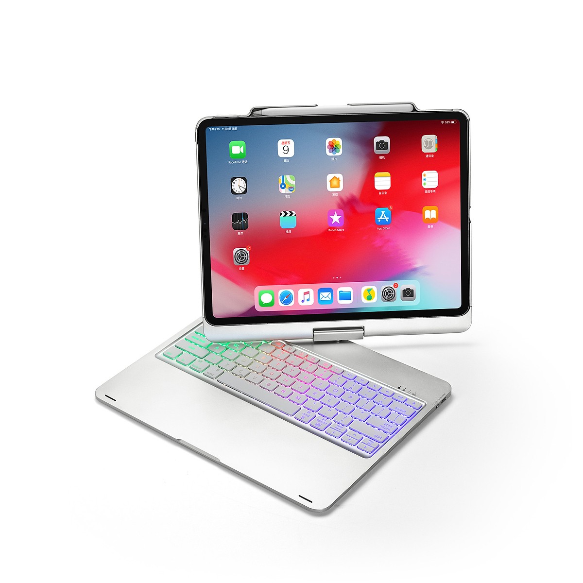 Bàn phím Bluetooth F17 dành cho IPAD PRO 12.9 inch (2018) có thể xoay 360 độ có đèn nền 7 màu