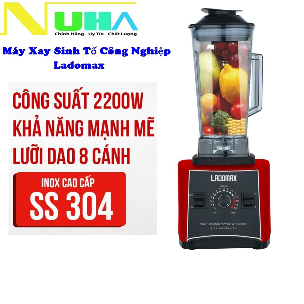 Máy xay sinh tố công nghiệp Ladomax 9545, cối 2lit, công suât 2000W, màu ngẫu nhiên-Hàng chính hãng