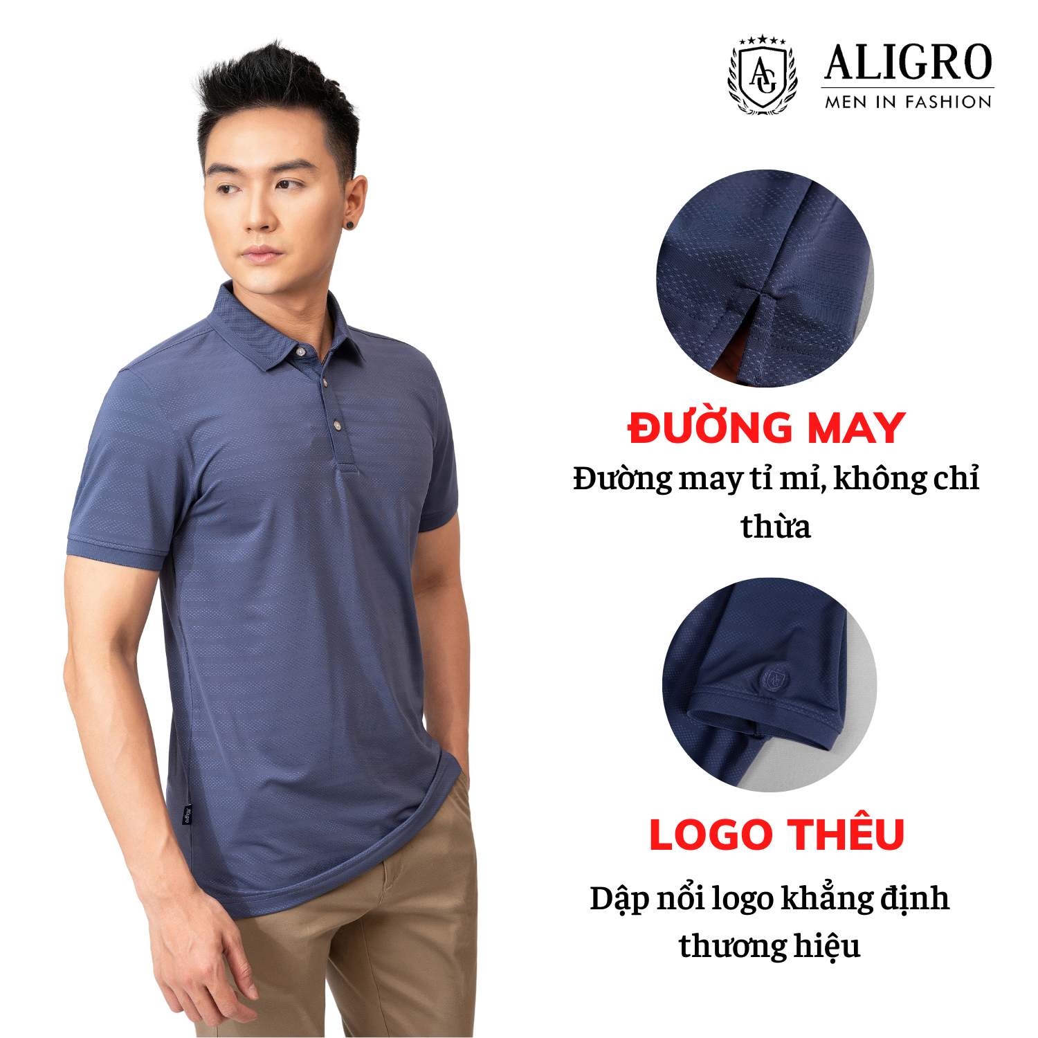 Hình ảnh Áo polo nam áo thun áo thun cổ bẻ màu xanh navy chất liệu vải thun lạnh mềm mịn không bai xù co giãn tốt ALIGRO ALGPLO82